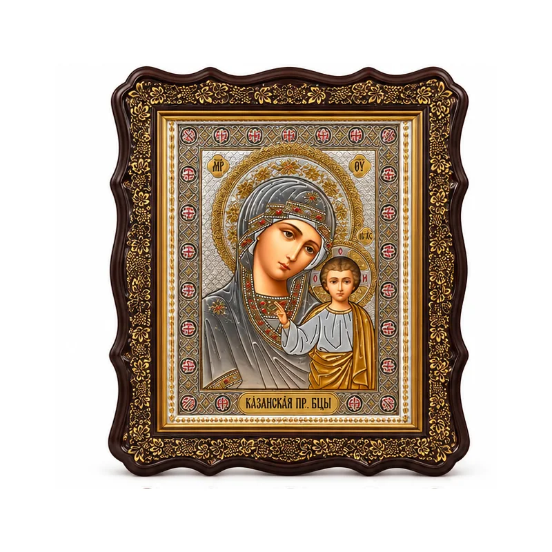 -kazanska-bogoroditsa Икона Казанска Света Богородица с декоративна кафява рамка – 20 × 22 см