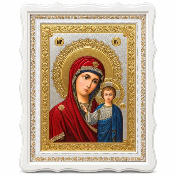 Икона Света Богородица с дървена рамка и стъкло – 20 × 22 см